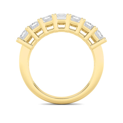 3Cttw Emerald Shaped Lab Grown Diamond (F/VS) Seven Stone Band Ring in 14K Gold
