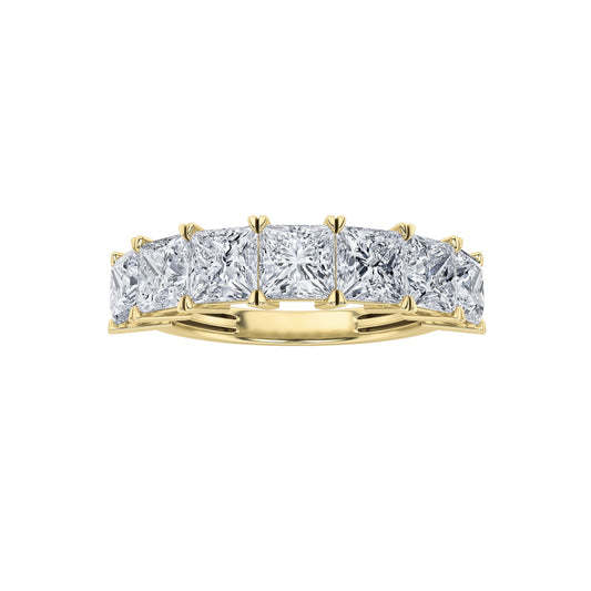 3Cttw Princess Shaped Lab Grown Diamond (F/VS) Seven Stone Band Ring in 14K Gold