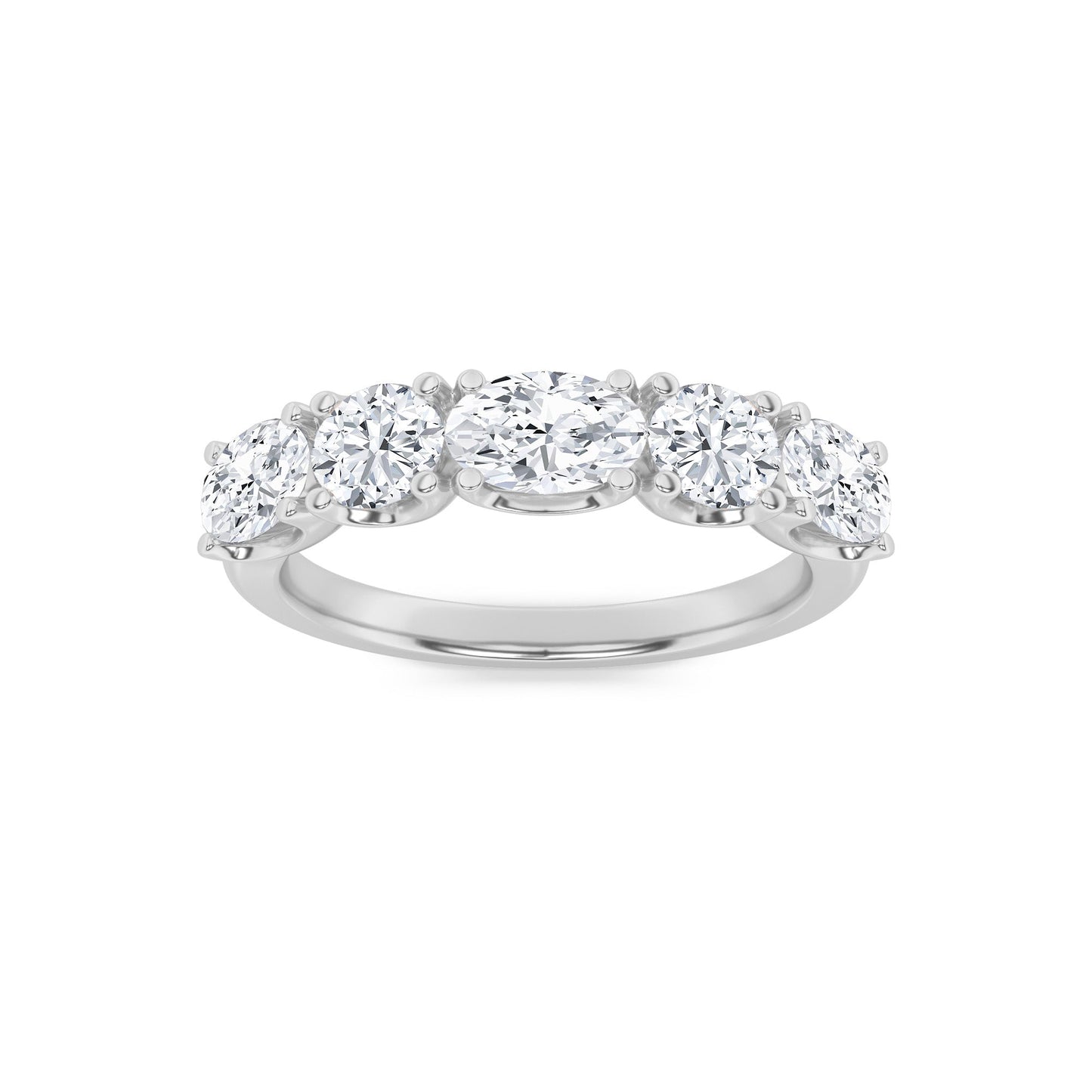 2Cttw Oval Shaped Lab Grown Diamond (F/VVS) Five Stone Band Ring in 14K Gold