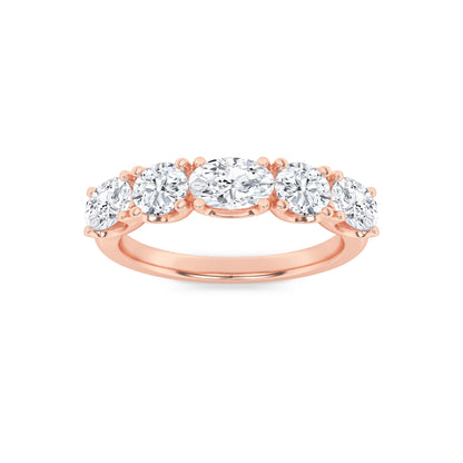 2Cttw Oval Shaped Lab Grown Diamond (F/VVS) Five Stone Band Ring in 14K Gold