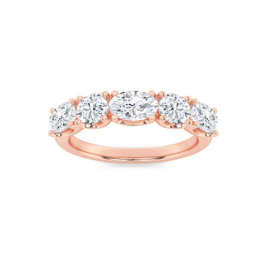 2Cttw Oval Shaped Lab Grown Diamond (F/VVS) Five Stone Band Ring in 14K Gold