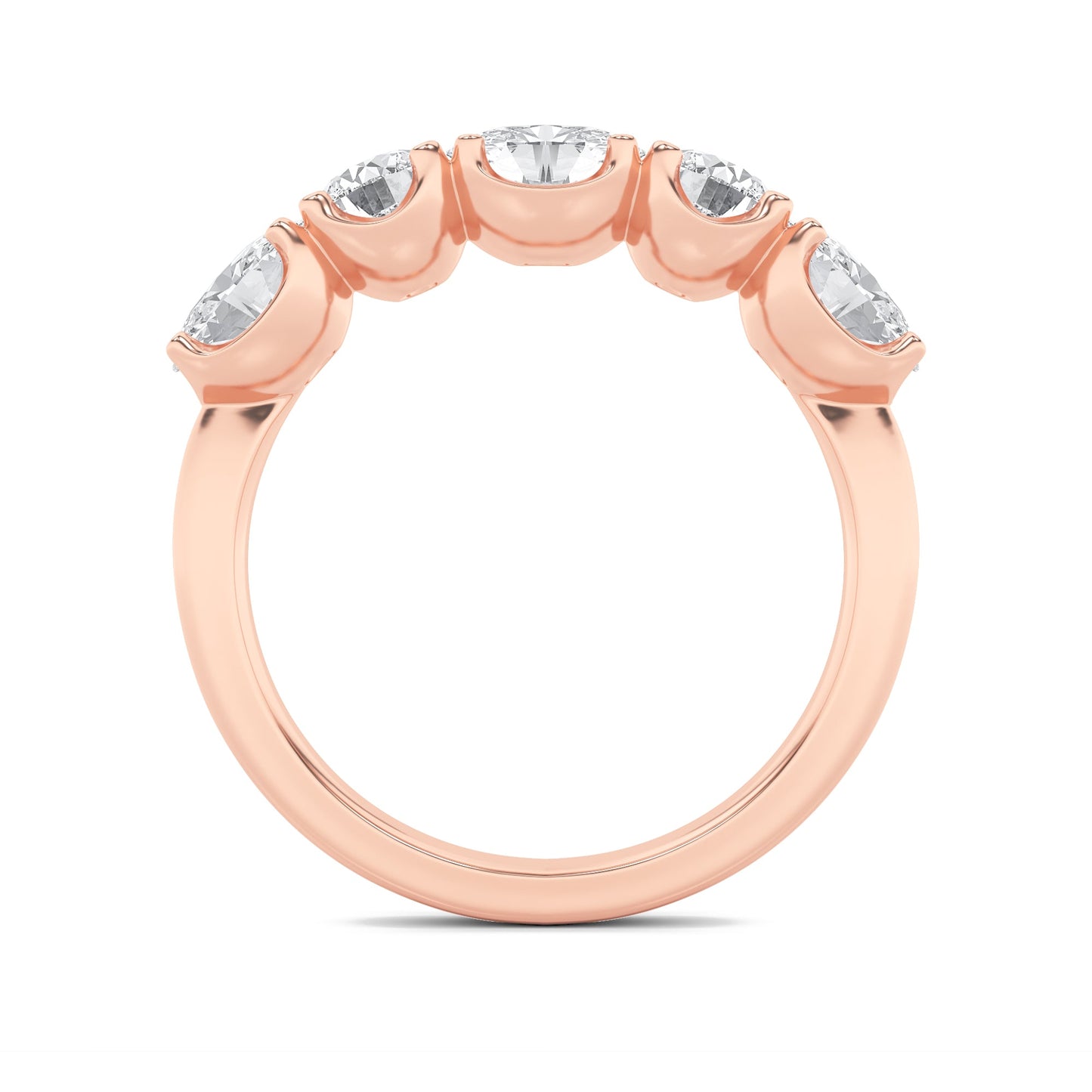 2Cttw Oval Shaped Lab Grown Diamond (F/VVS) Five Stone Band Ring in 14K Gold