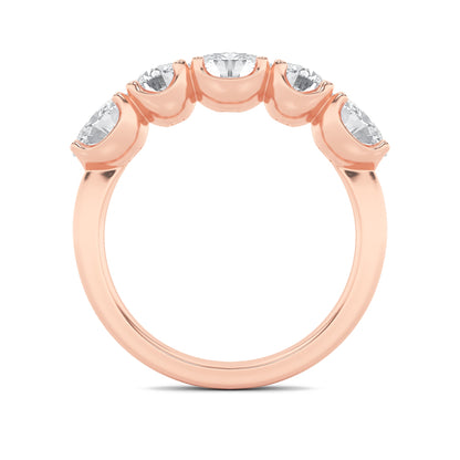 2Cttw Oval Shaped Lab Grown Diamond (F/VVS) Five Stone Band Ring in 14K Gold