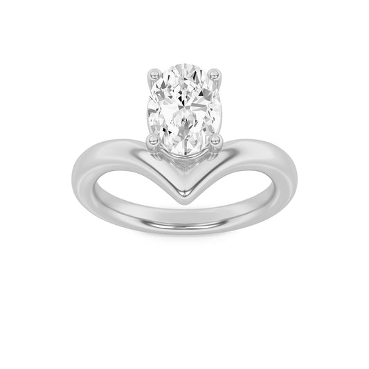 1.5Cttw Oval Shaped Lab Grown Diamond (G/VS) Chevron Solitaire Engagement Ring in 14K Gold