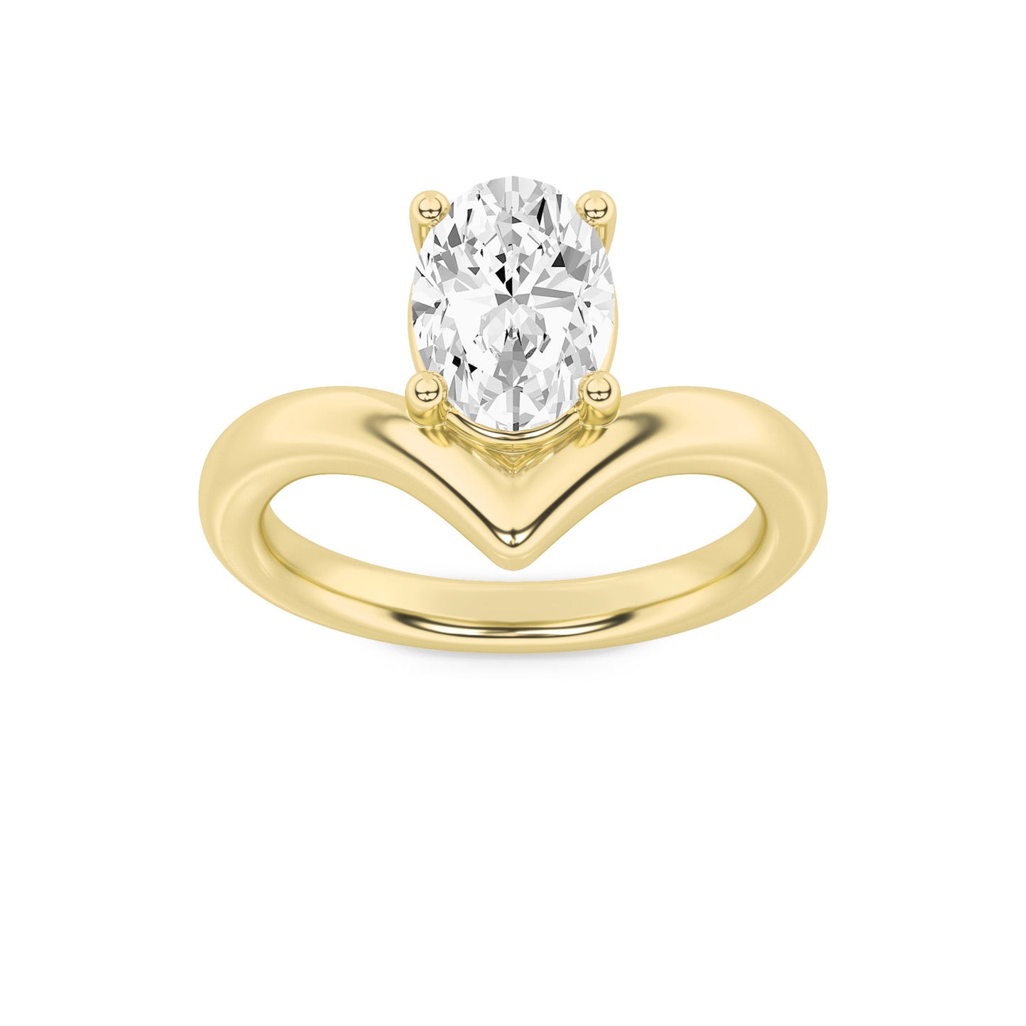 1.5Cttw Oval Shaped Lab Grown Diamond (G/VS) Chevron Solitaire Engagement Ring in 14K Gold