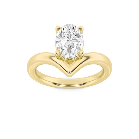 1.5Cttw Oval Shaped Lab Grown Diamond (G/VS) Chevron Solitaire Engagement Ring in 14K Gold