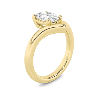 1.5Cttw Oval Shaped Lab Grown Diamond (G/VS) Chevron Solitaire Engagement Ring in 14K Gold