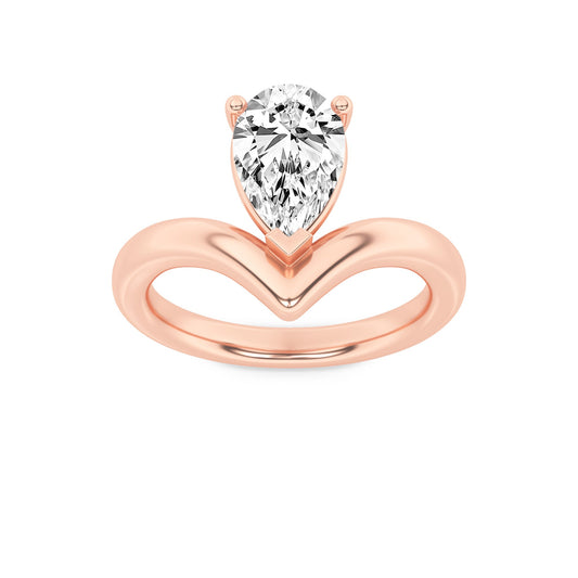 1.5Cttw Pear Shaped Lab Grown Diamond (F/VS) Chevron Solitaire Engagement Ring in 14K Gold