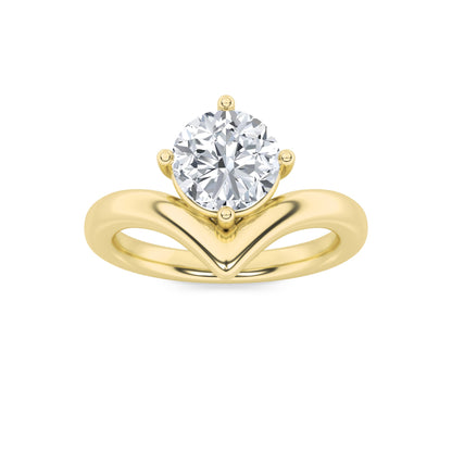 1.5Cttw Round Shaped Lab Grown Diamond (G/VS) Chevron Solitaire Engagement Ring in 14K Gold