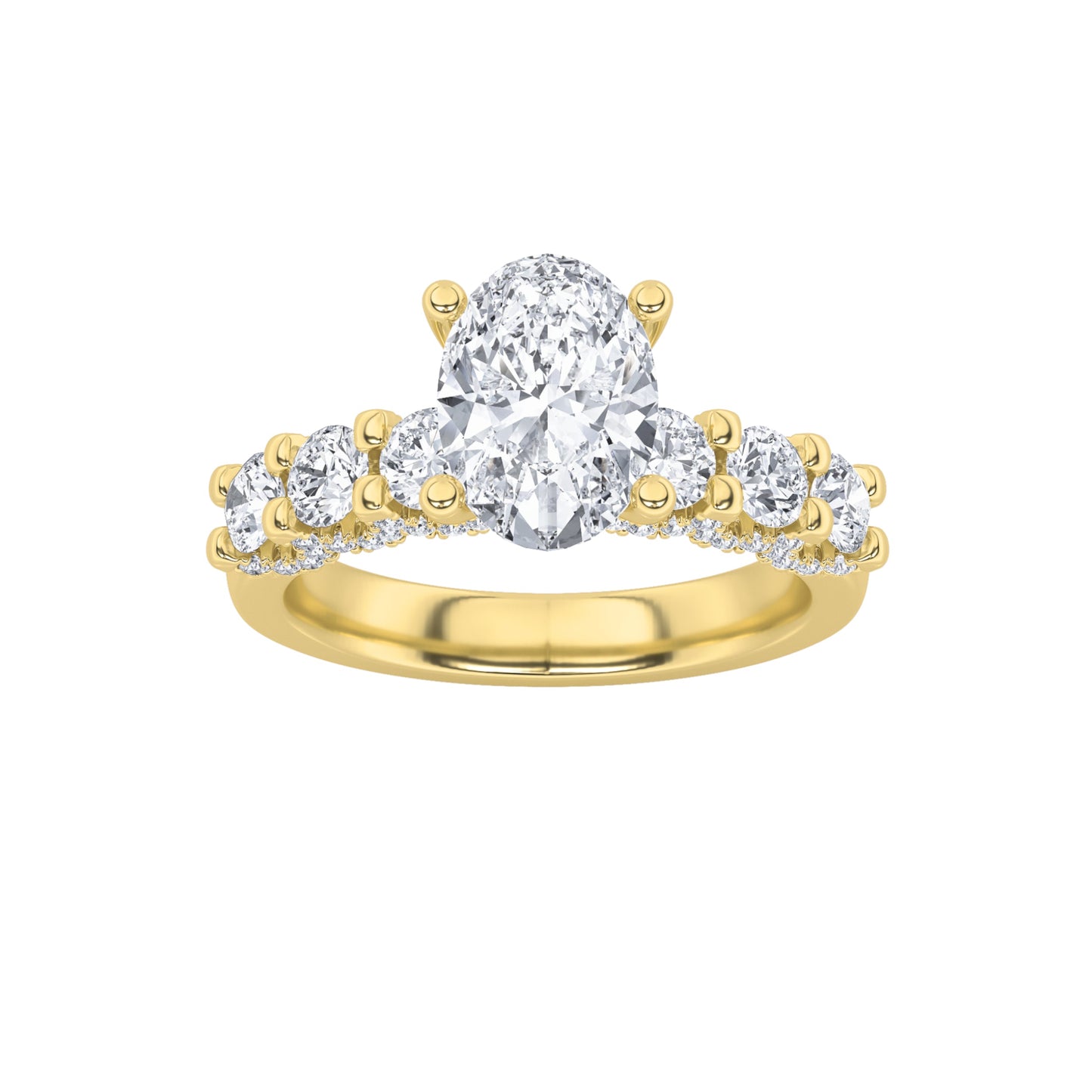 2.5Cttw Oval Shaped Lab Grown Diamond (F/VS) Accented Double Halo Set of Band and Ring in 14K Gold