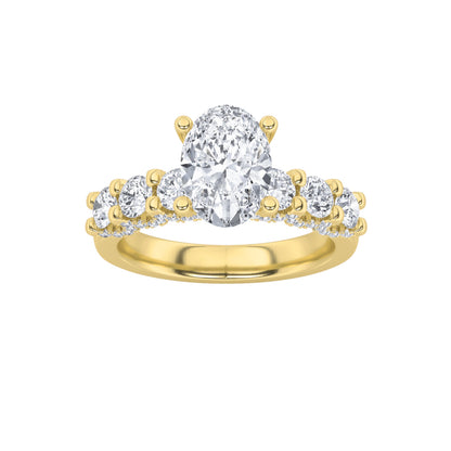 2.5Cttw Oval Shaped Lab Grown Diamond (F/VS) Accented Double Halo Set of Band and Ring in 14K Gold