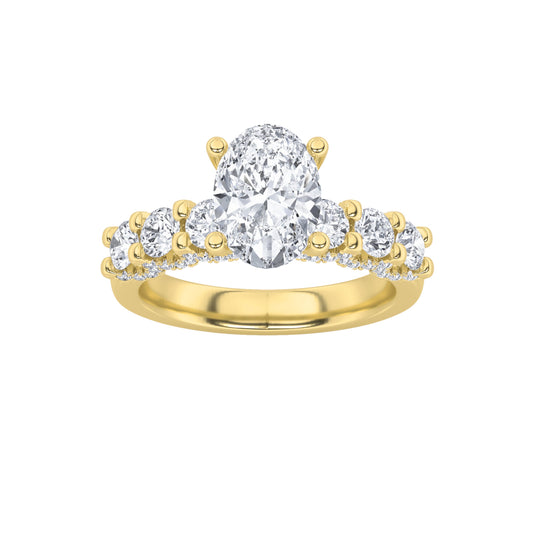 2.5Cttw Oval Shaped Lab Grown Diamond (F/VS) Accented Double Halo Set of Band and Ring in 14K Gold