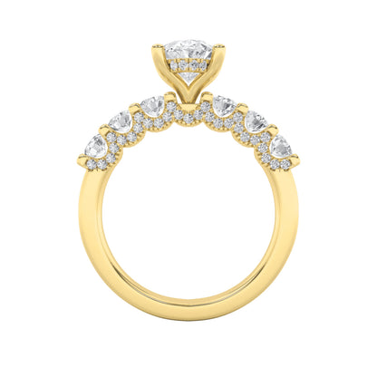 2.5Cttw Oval Shaped Lab Grown Diamond (F/VS) Accented Double Halo Set of Band and Ring in 14K Gold