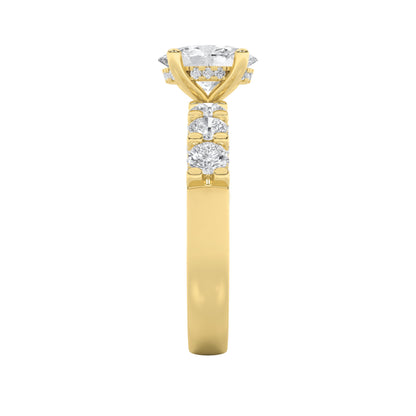 2.5Cttw Oval Shaped Lab Grown Diamond (F/VS) Accented Double Halo Set of Band and Ring in 14K Gold