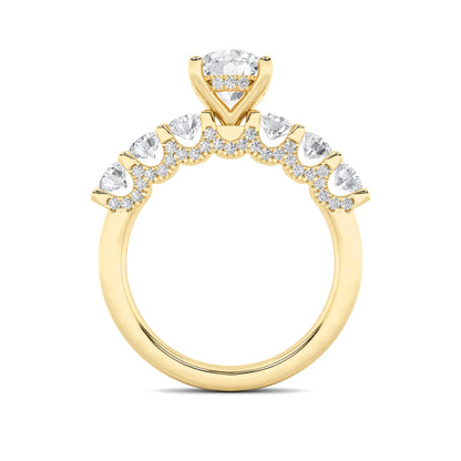2.5Cttw Round Shaped Lab Grown Diamond (F/VS) Accented Double Halo Set of Band and  Ring in 14K Gold