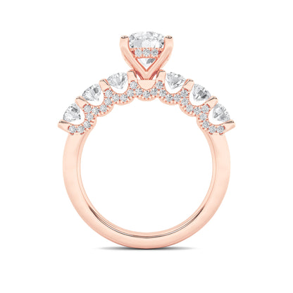 2.5Cttw Round Shaped Lab Grown Diamond (F/VS) Accented Double Halo Set of Band and  Ring in 14K Gold
