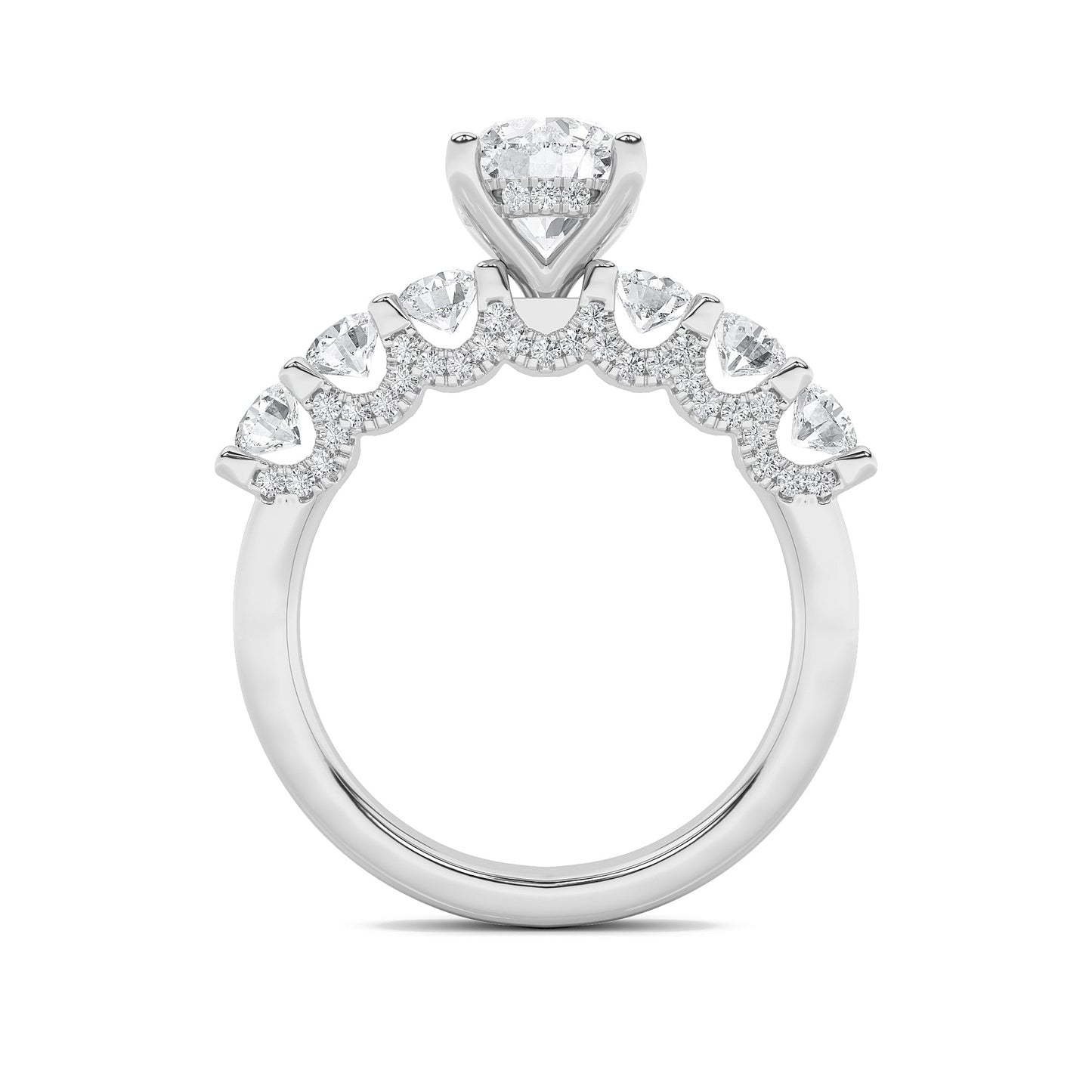 5Cttw Round Shaped Lab Grown Diamond (F/VS) Accented Double Halo Set of Band and  Ring in 14K Gold