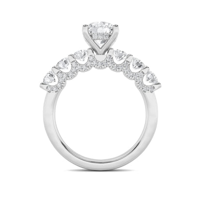 5Cttw Round Shaped Lab Grown Diamond (F/VS) Accented Double Halo Set of Band and  Ring in 14K Gold