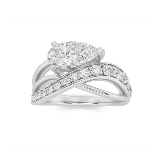 2Cttw Pear Shaped Lab Grown Diamond (F/VS) Fashion Accented Engagement Ring in 14K Gold