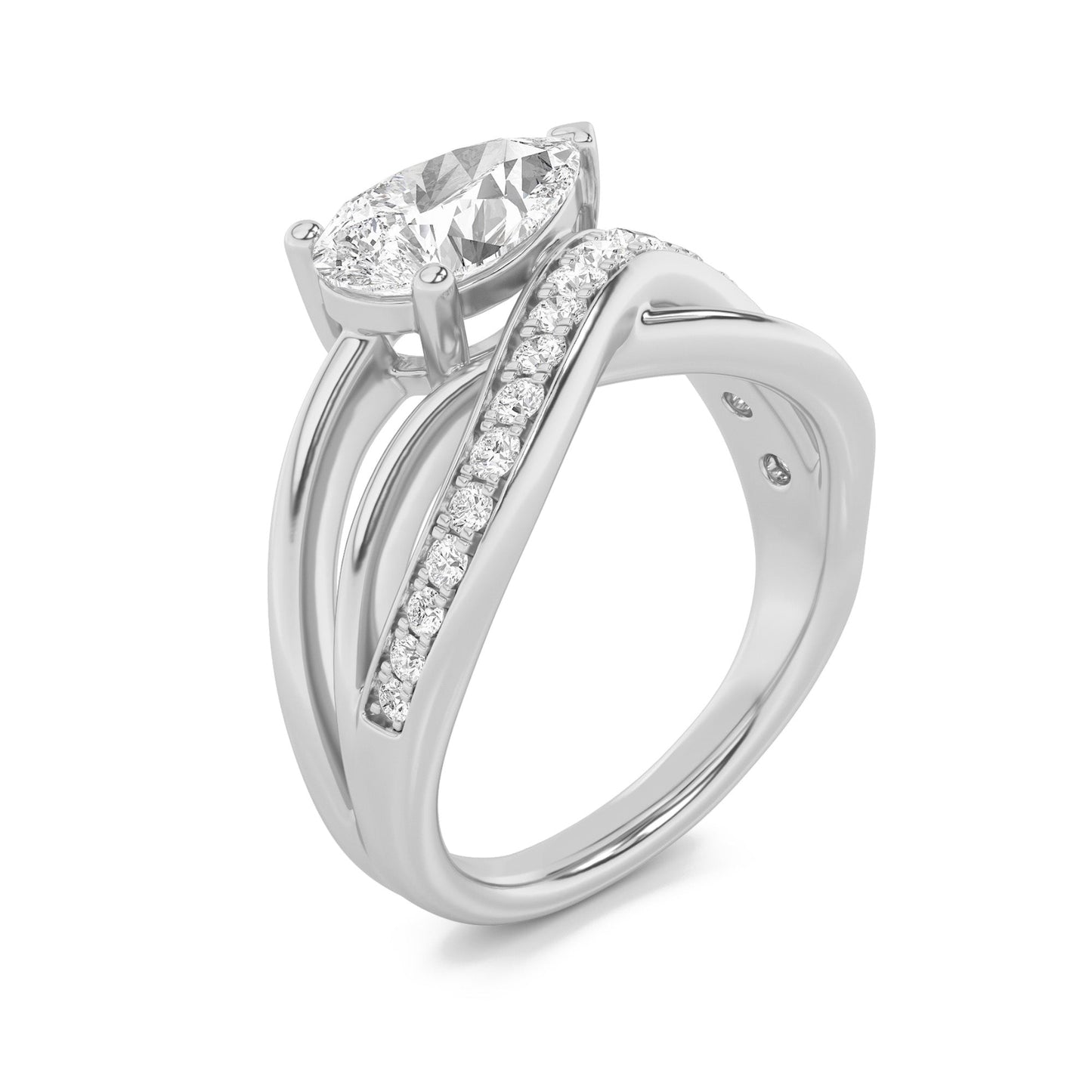 2Cttw Pear Shaped Lab Grown Diamond (F/VS) Fashion Accented Engagement Ring in 14K Gold
