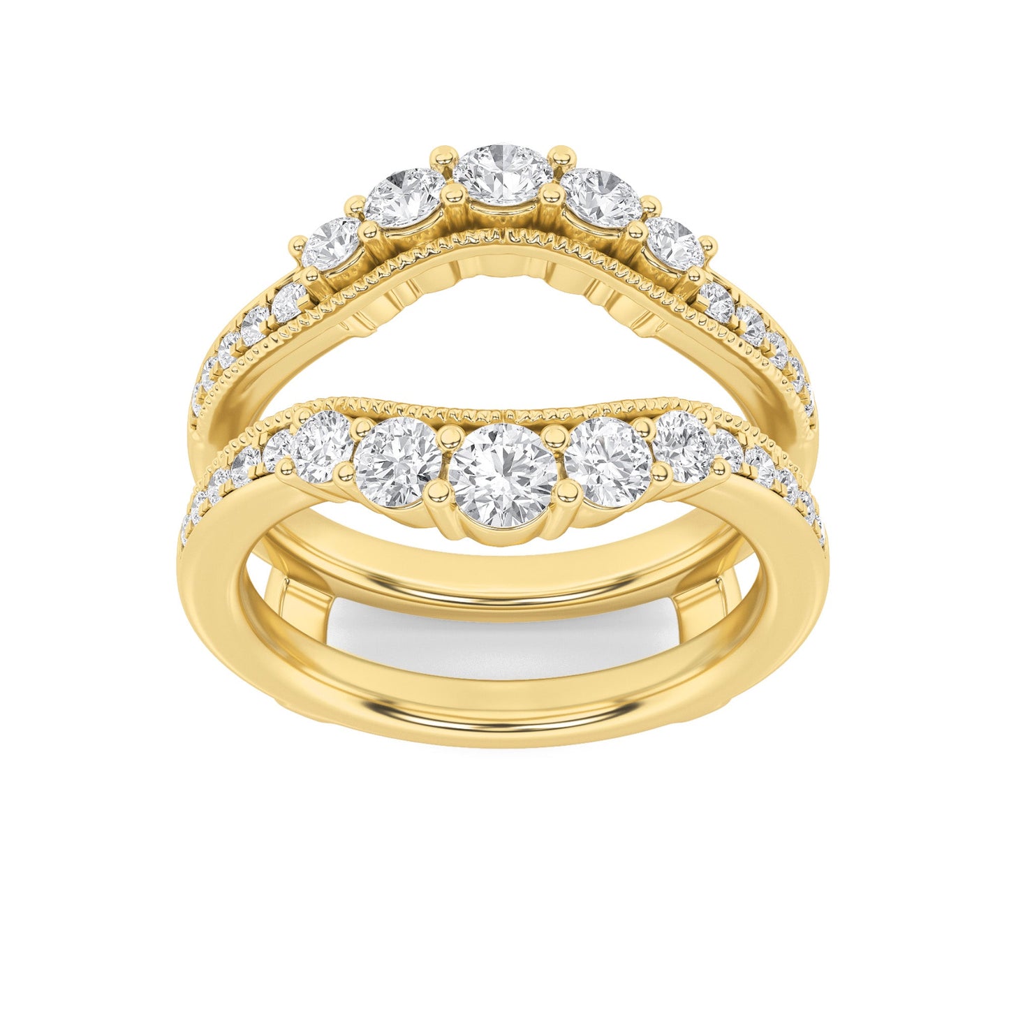 1Cttw Round Shaped Lab Grown Diamond (F/VS) Insert Jacket Ring in 14K Gold
