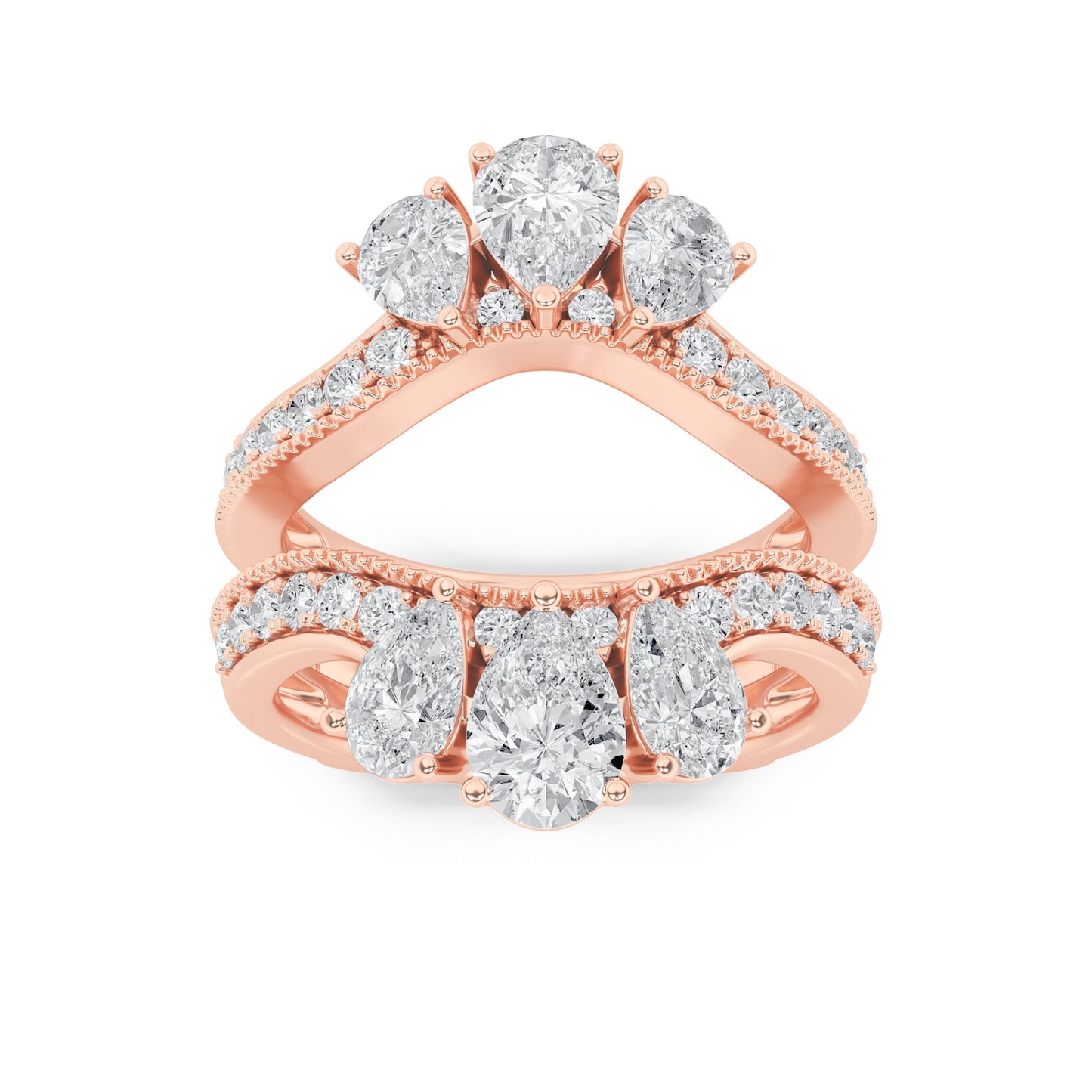 2Cttw Pear Shaped Lab Grown Diamond (F/VS) Insert Jacket Ring in 14K Gold
