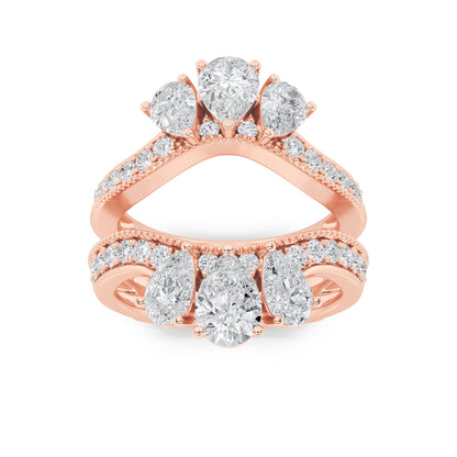 2Cttw Pear Shaped Lab Grown Diamond (F/VS) Insert Jacket Ring in 14K Gold
