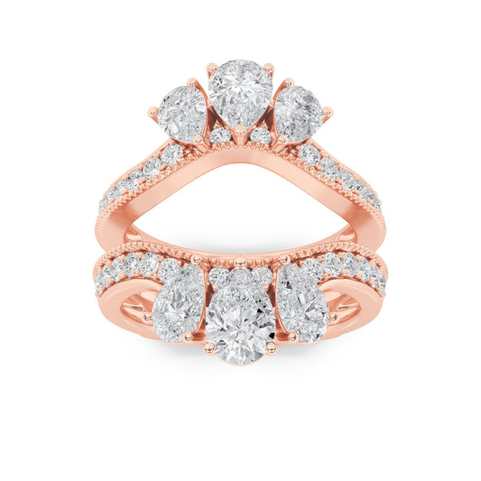 2Cttw Pear Shaped Lab Grown Diamond (F/VS) Insert Jacket Ring in 14K Gold