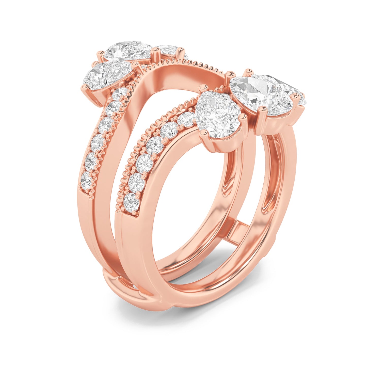 2Cttw Pear Shaped Lab Grown Diamond (F/VS) Insert Jacket Ring in 14K Gold