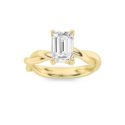 1.5Cttw Emerald Shaped Lab Grown Diamond (G/VS) Twisted Shank Solitaire Engagement Ring in 14K Gold