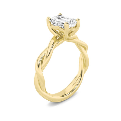 2Cttw Emerald Shaped Lab Grown Diamond (F/VS) Twisted Shank Solitaire Engagement Ring in 14K Gold