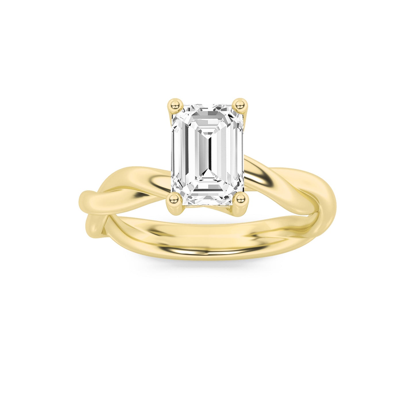 3Cttw Emerald Shaped Lab Grown Diamond (F/VS) Twisted Shank Solitaire Engagement Ring in 14K Gold