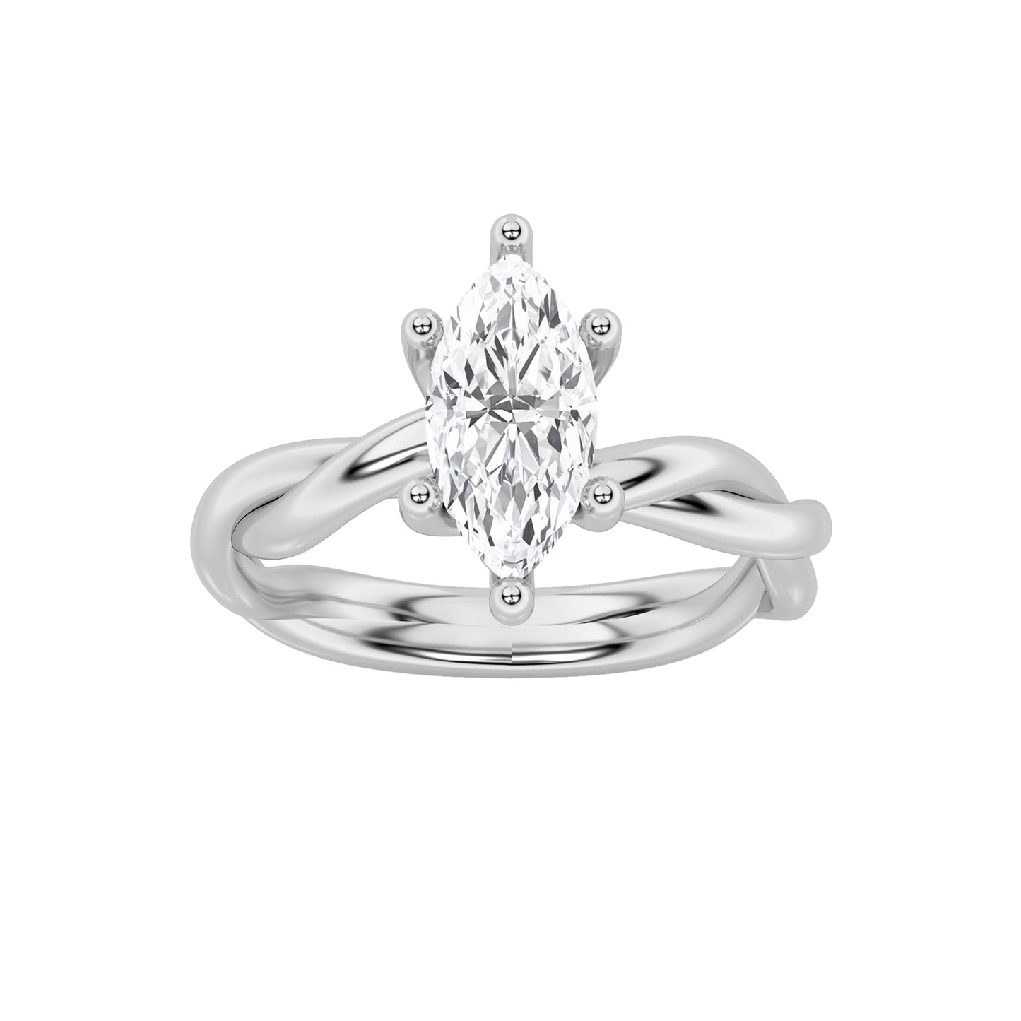 1Cttw Marquise Shaped Lab Grown Diamond (F/VS) Twisted Shank Solitaire Engagement Ring in 14K Gold