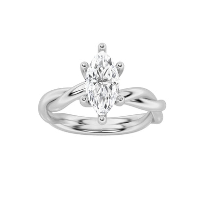 1Cttw Marquise Shaped Lab Grown Diamond (F/VS) Twisted Shank Solitaire Engagement Ring in 14K Gold