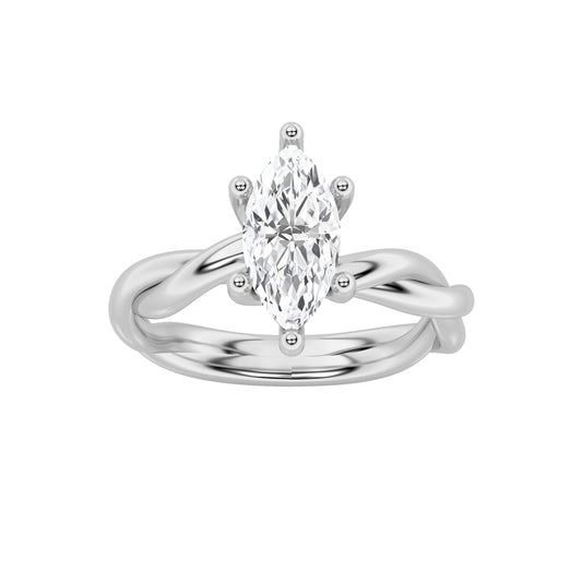1Cttw Marquise Shaped Lab Grown Diamond (F/VS) Twisted Shank Solitaire Engagement Ring in 14K Gold