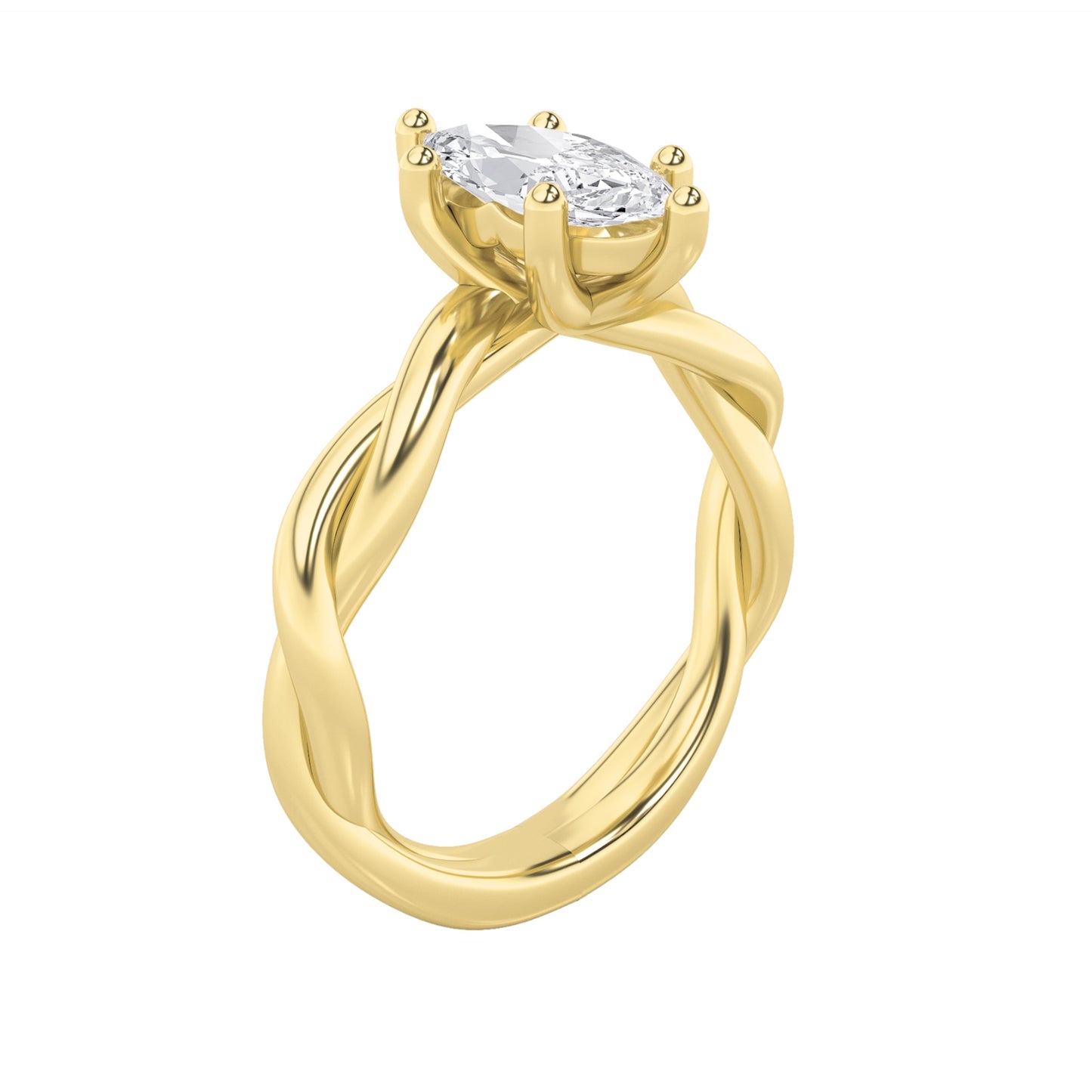 1.5Cttw Marquise Shaped Lab Grown Diamond (F/VS) Twisted Shank Solitaire Engagement Ring in 14K Gold