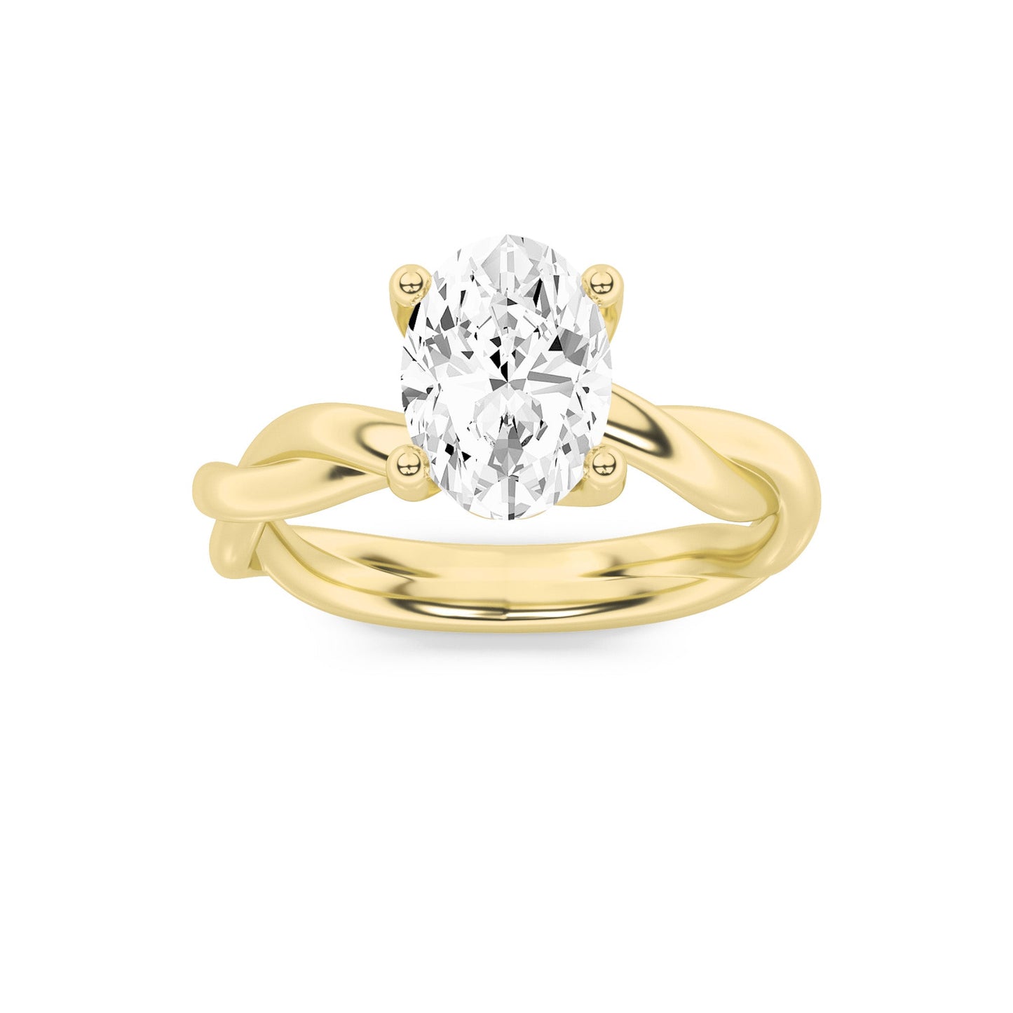 2.5Cttw Oval Shaped Lab Grown Diamond (F/VS) Twisted Shank Solitaire Engagement Ring in 14K Gold