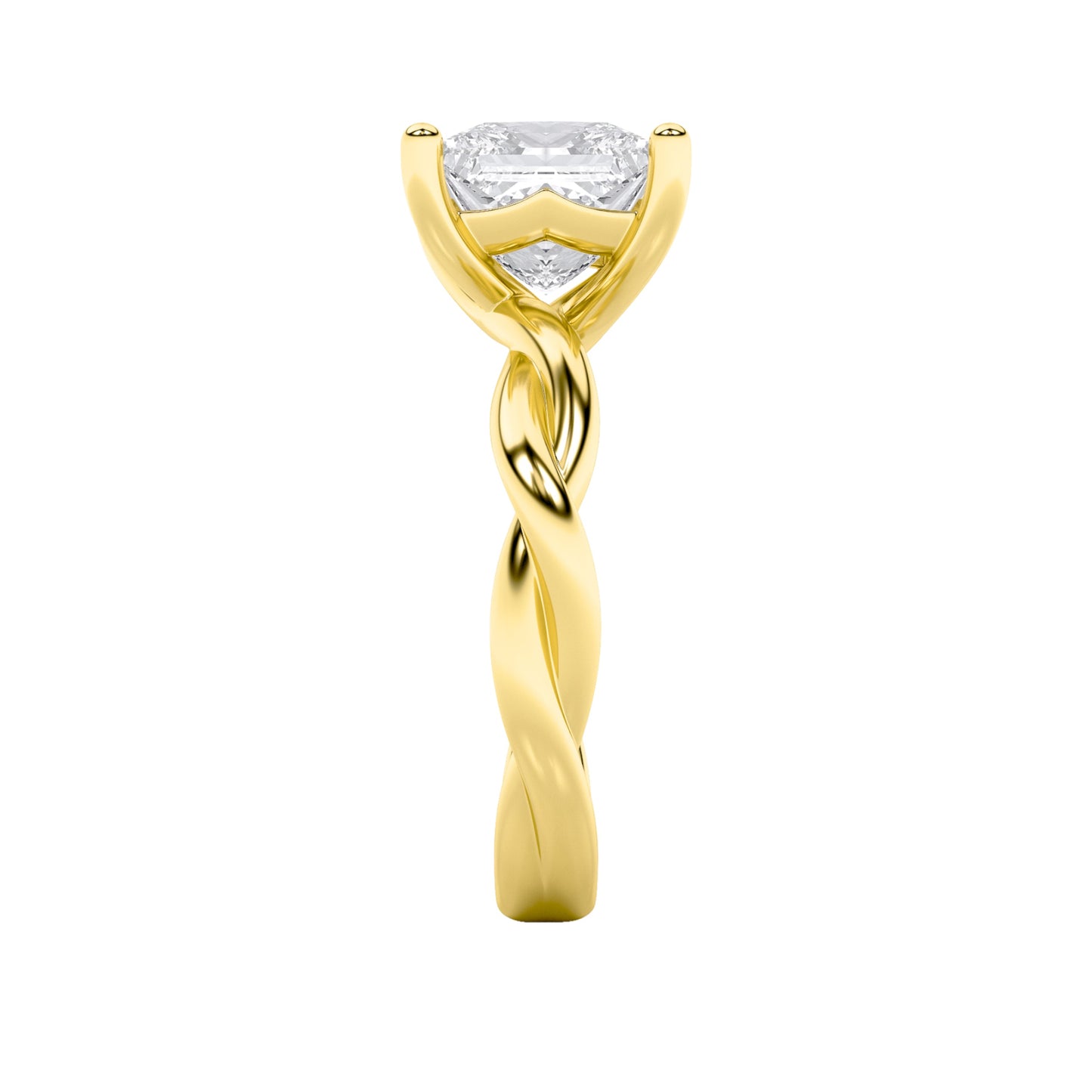 1Cttw Princess Shaped Lab Grown Diamond (F/VS) Twisted Shank Solitaire Engagement Ring in 14K Gold