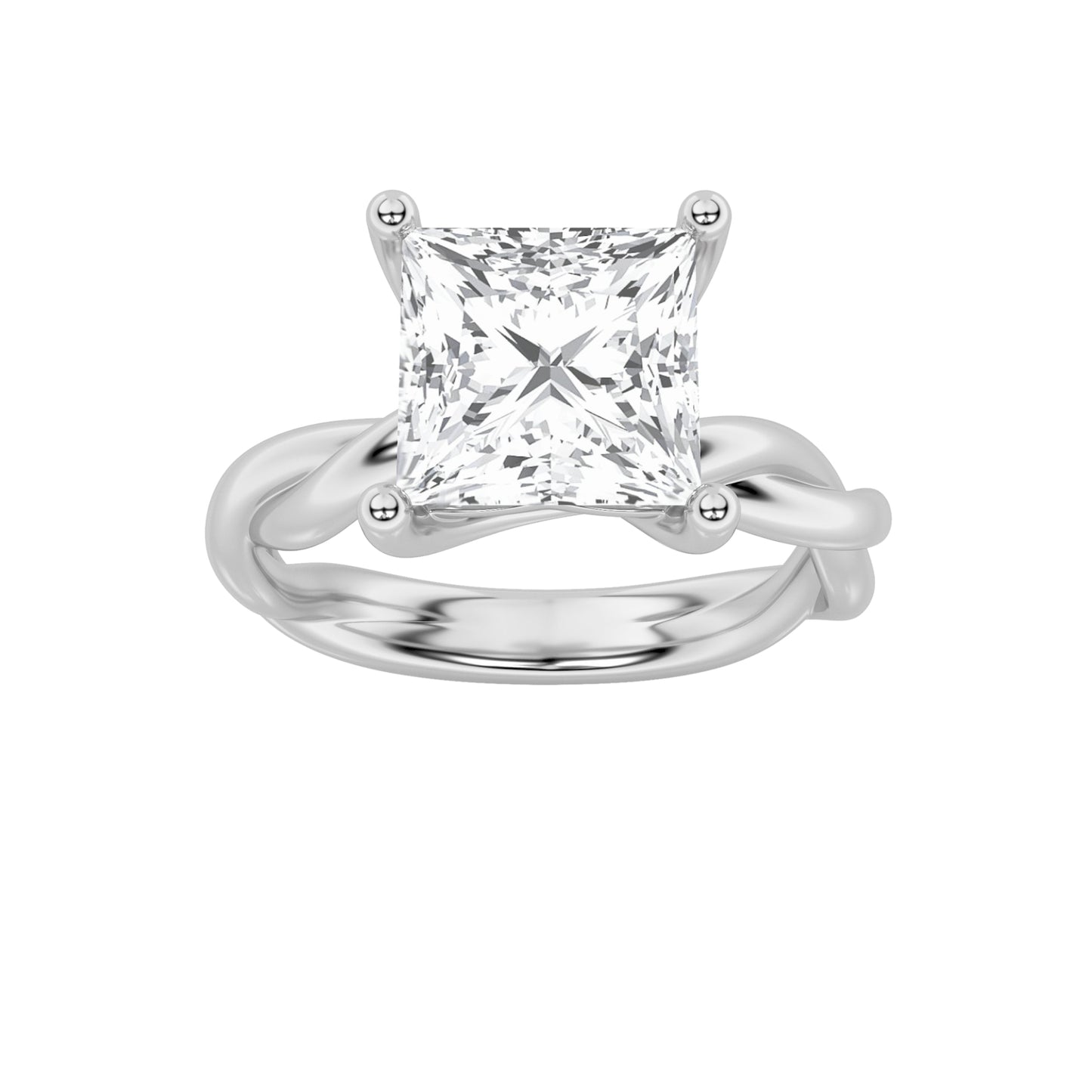 3Cttw Princess Shaped Lab Grown Diamond (F/VS) Twisted Shank Solitaire Engagement Ring in 14K Gold