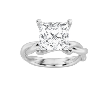 3Cttw Princess Shaped Lab Grown Diamond (F/VS) Twisted Shank Solitaire Engagement Ring in 14K Gold
