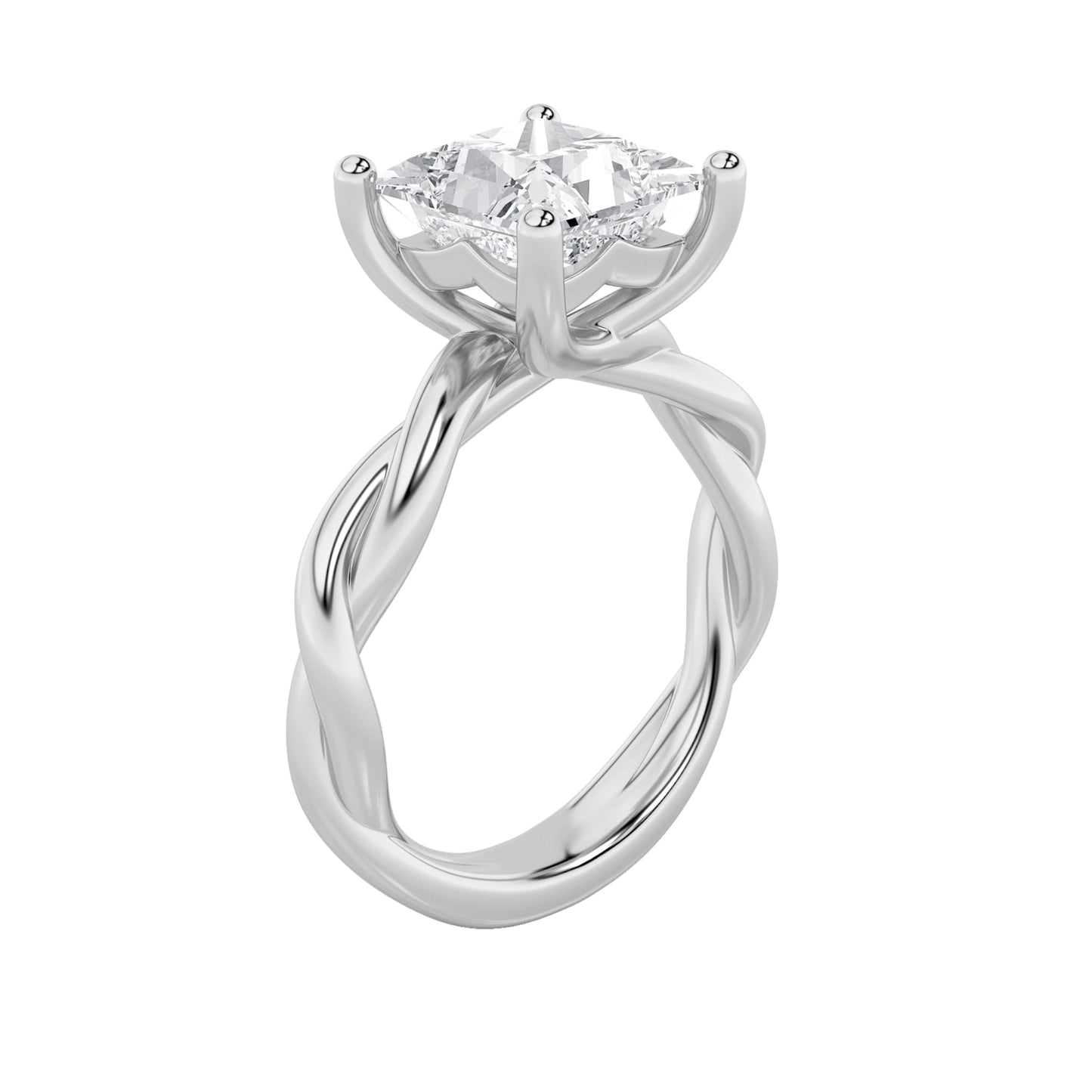 3Cttw Princess Shaped Lab Grown Diamond (F/VS) Twisted Shank Solitaire Engagement Ring in 14K Gold