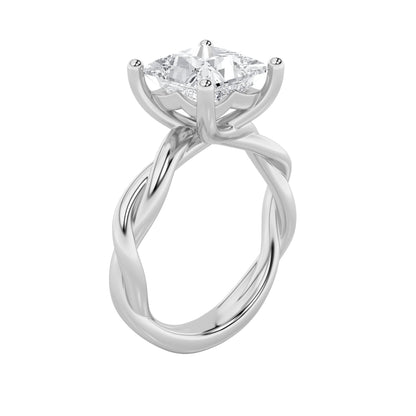 3Cttw Princess Shaped Lab Grown Diamond (F/VS) Twisted Shank Solitaire Engagement Ring in 14K Gold