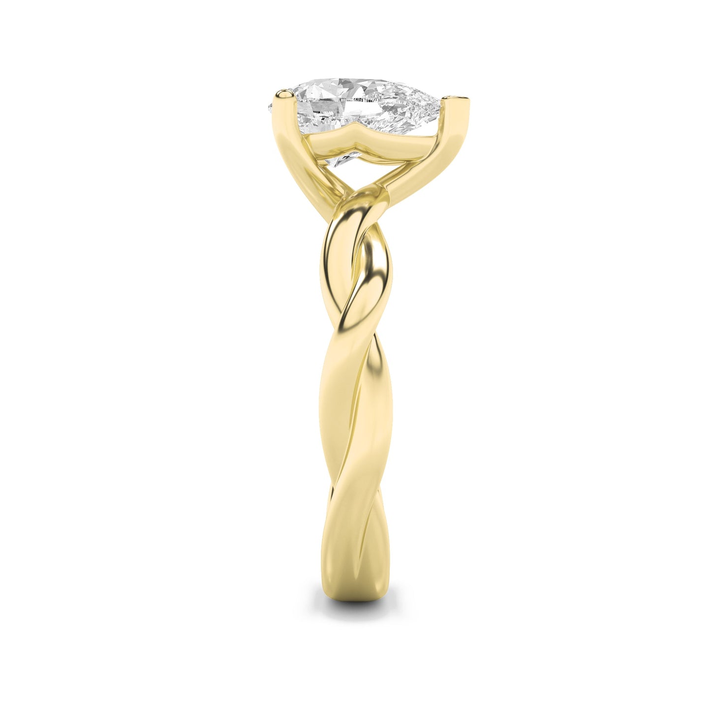 1Cttw Pear Shaped Lab Grown Diamond (F/VS) Twisted Shank Solitaire Engagement Ring in 14K Gold