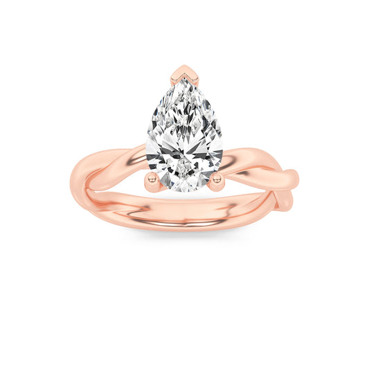 1.5Cttw Pear Shaped Lab Grown Diamond (F/VS) Twisted Shank Solitaire Engagement Ring in 14K Gold