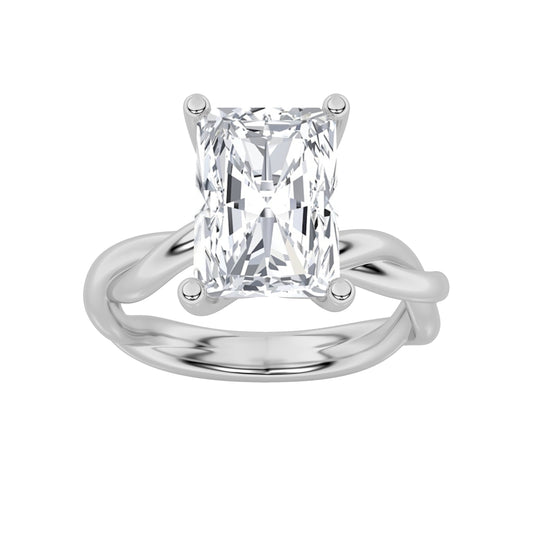 3Cttw Radiant Shaped Lab Grown Diamond (F/VS) Twisted Shank Solitaire Engagement Ring in 14K Gold