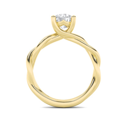 1Cttw Round Shaped Lab Grown Diamond (F/VS) Twisted Shank Solitaire Engagement Ring in 14K Gold