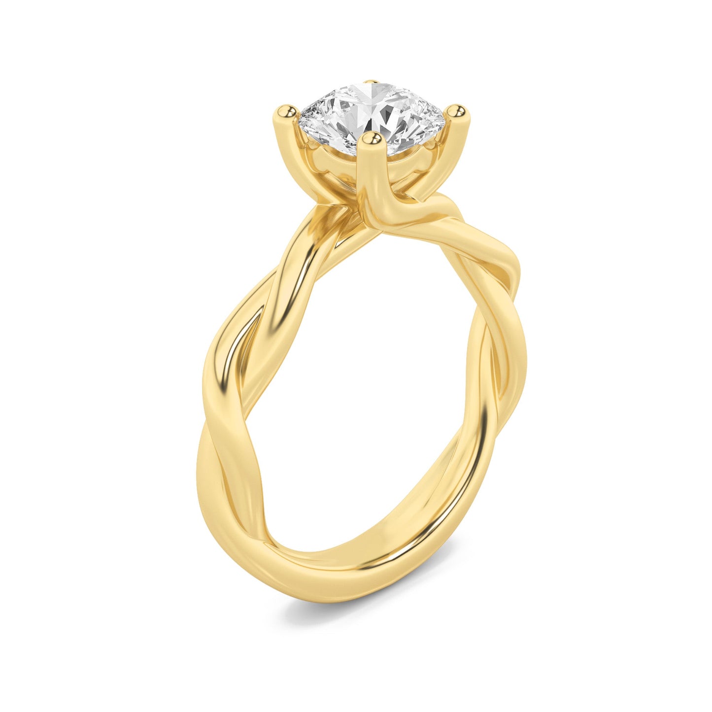 1.5Cttw Round Shaped Lab Grown Diamond (F/VS) Twisted Shank Solitaire Engagement Ring in 14K Gold