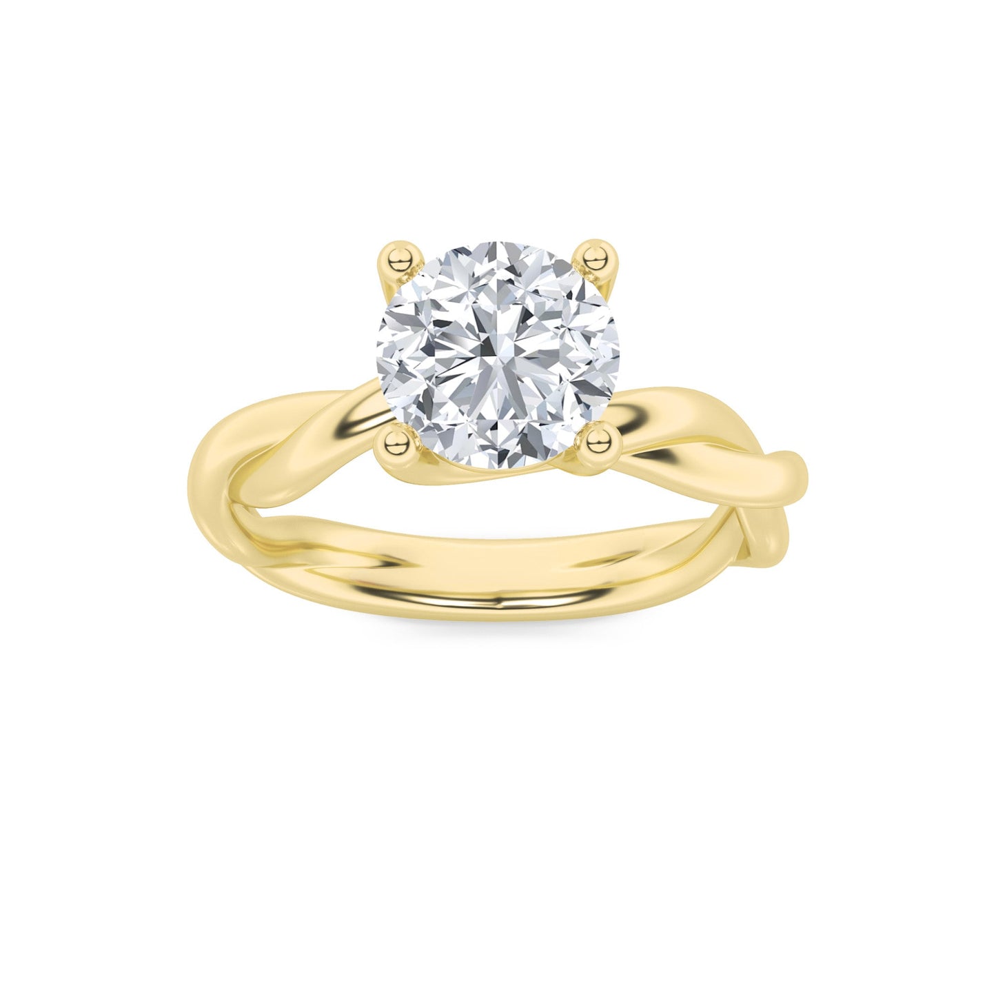 2Cttw Round Shaped Lab Grown Diamond (F/VS) Twisted Shank Solitaire Engagement Ring in 14K Gold