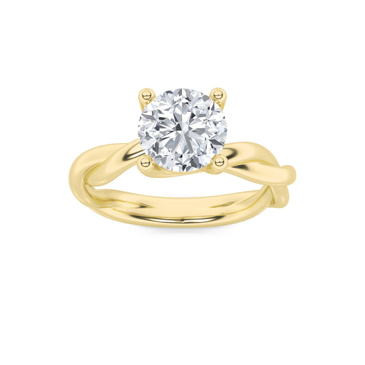 2Cttw Round Shaped Lab Grown Diamond (F/VS) Twisted Shank Solitaire Engagement Ring in 14K Gold