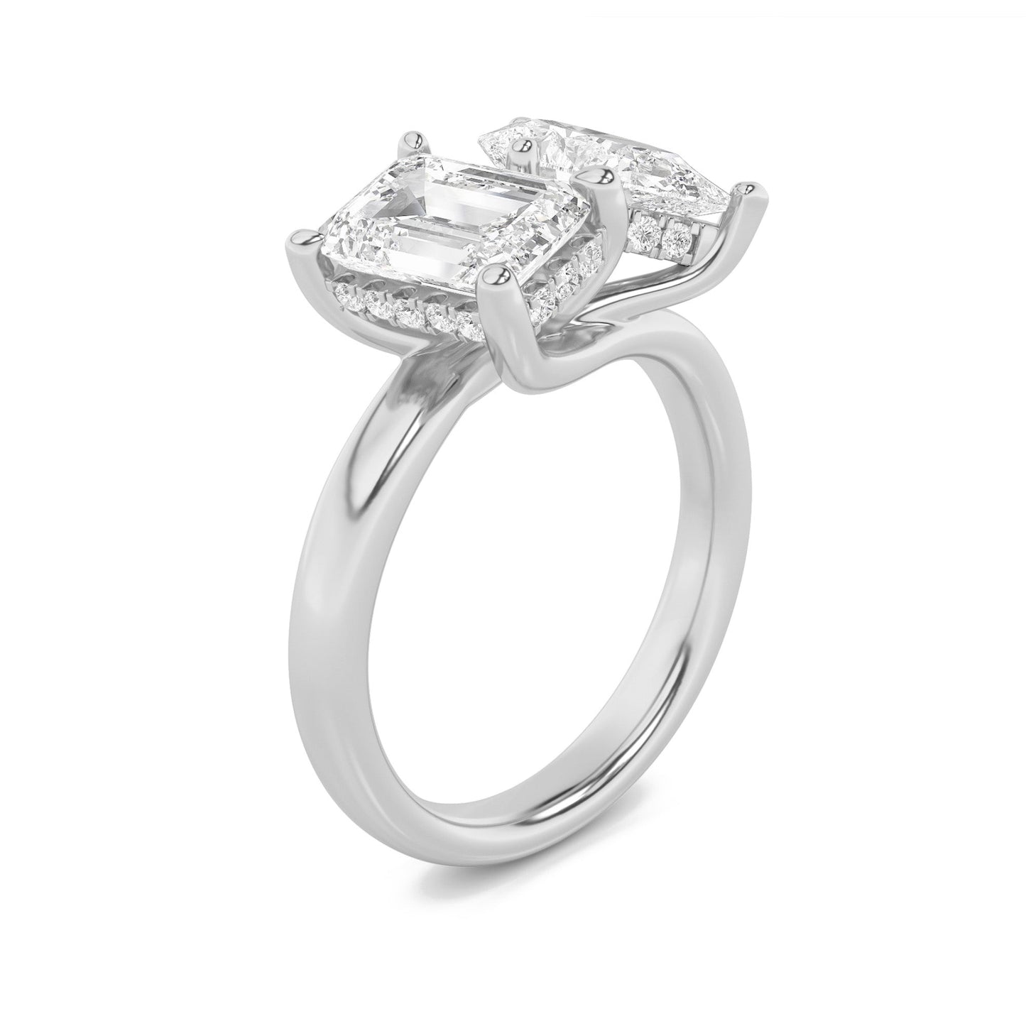 3Cttw Emerald Shaped Lab Grown Diamond (F/VS) Toi et Moi Engagement Ring in 14K Gold